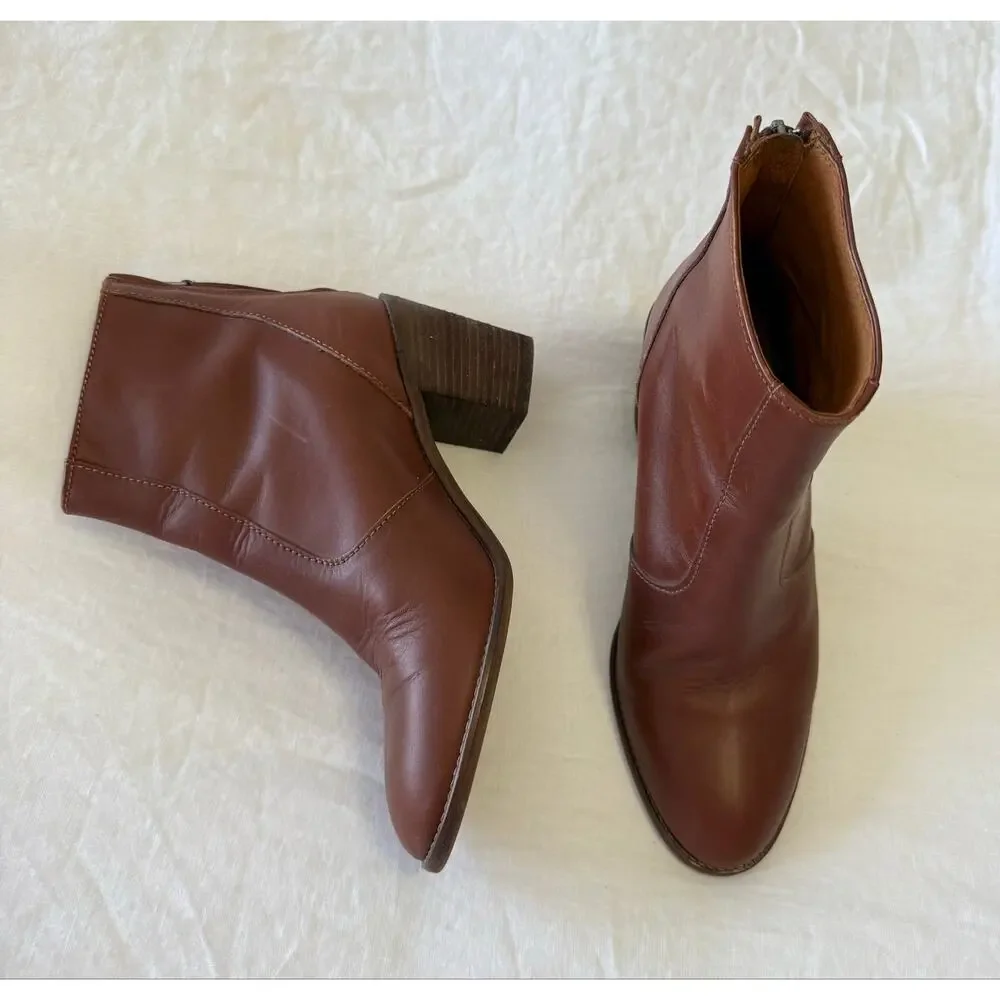 Madewell | Women’s 7 | Ames Cognac Brown Leather Ankle Bootie Chunky Heel